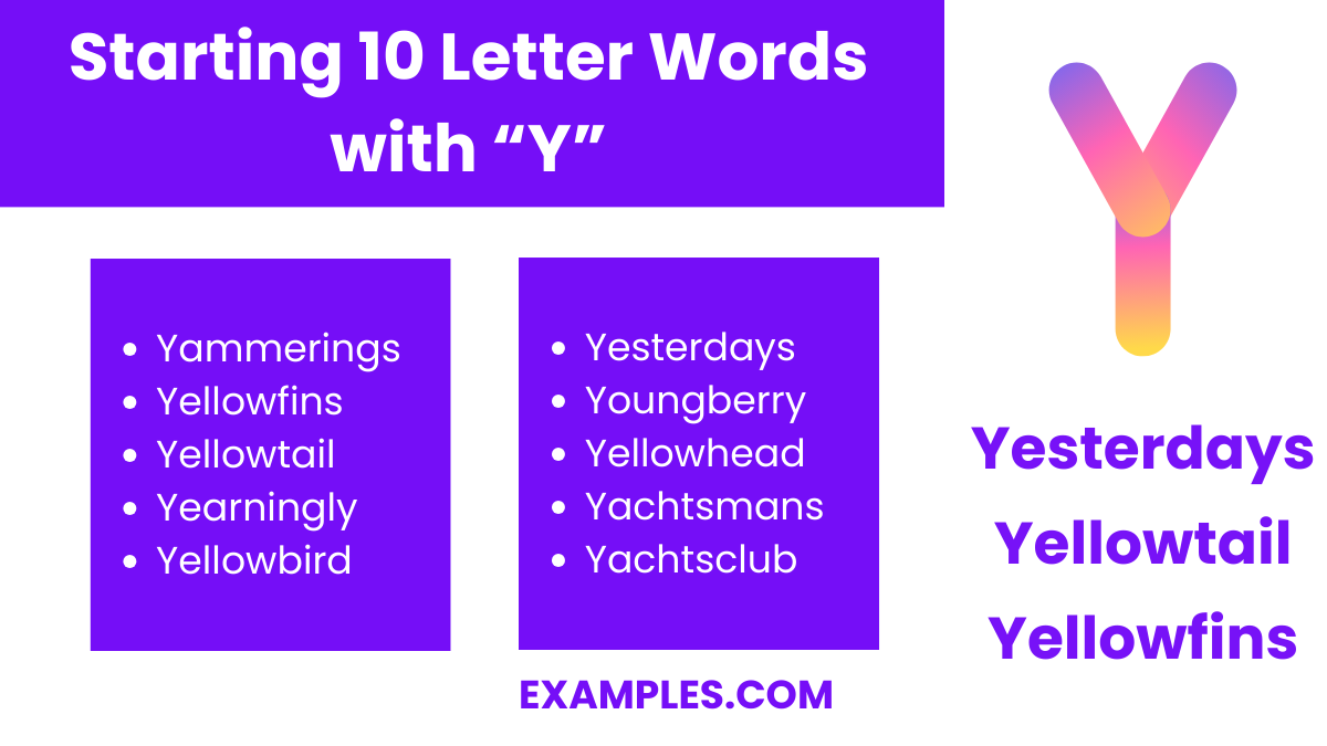 starting 10 letters word with y