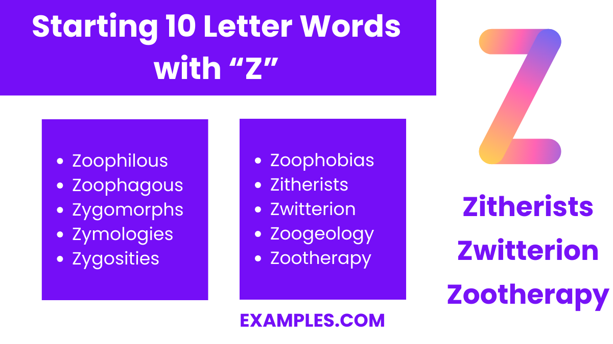starting 10 letters words with z