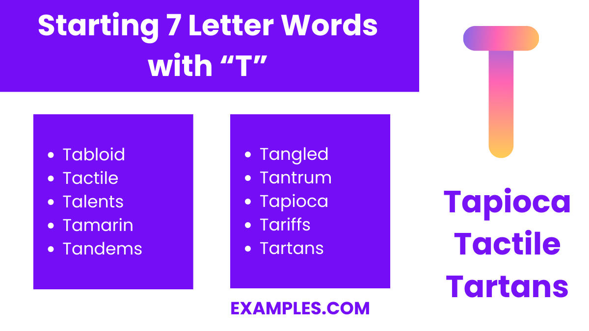 starting 7 letters words with t