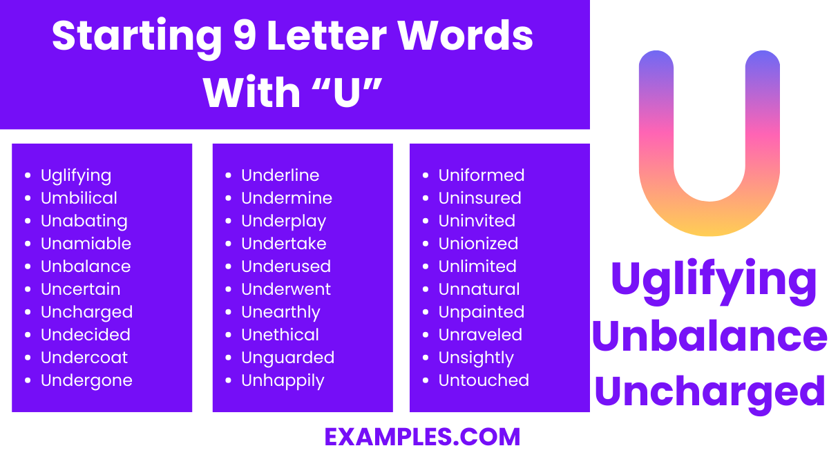 starting 9 letter words with u