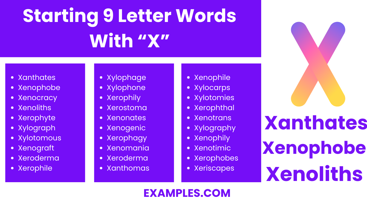 starting 9 letter words with x
