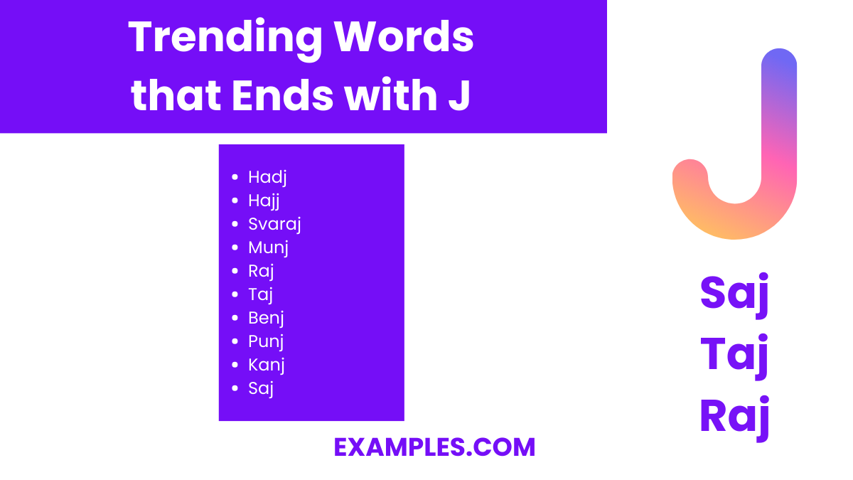 450+ Words that End with J, Meaning, PDF