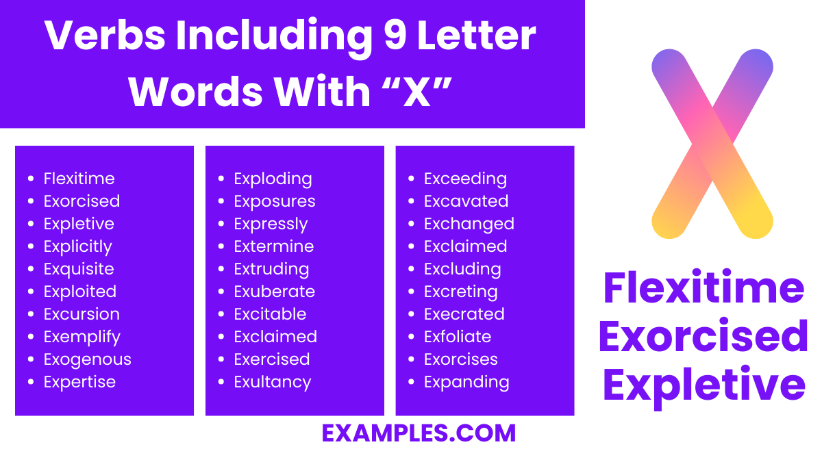 verbs including 9 letter words with x
