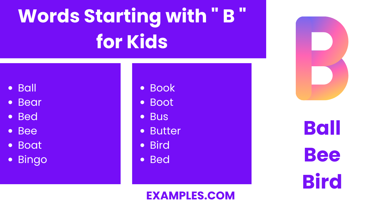 words starting with b for kids