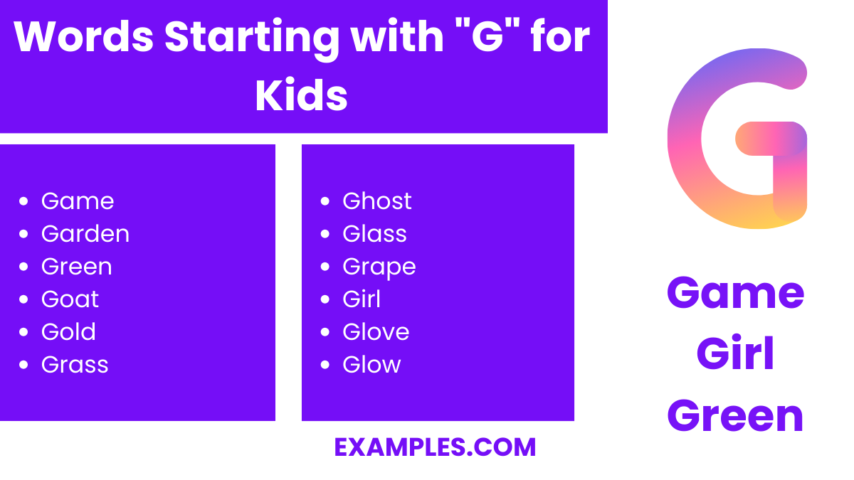 words starting with g for kids