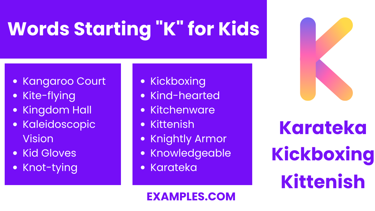 words starting with k for kids