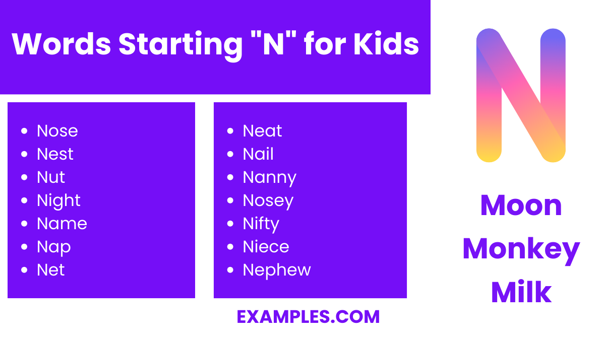 words starting with n for kids