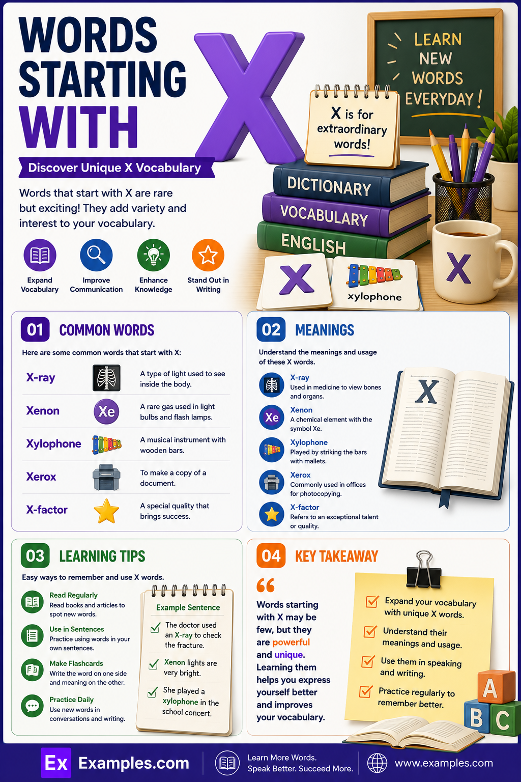 450+ Words Starting with X List, Meaning, PDF