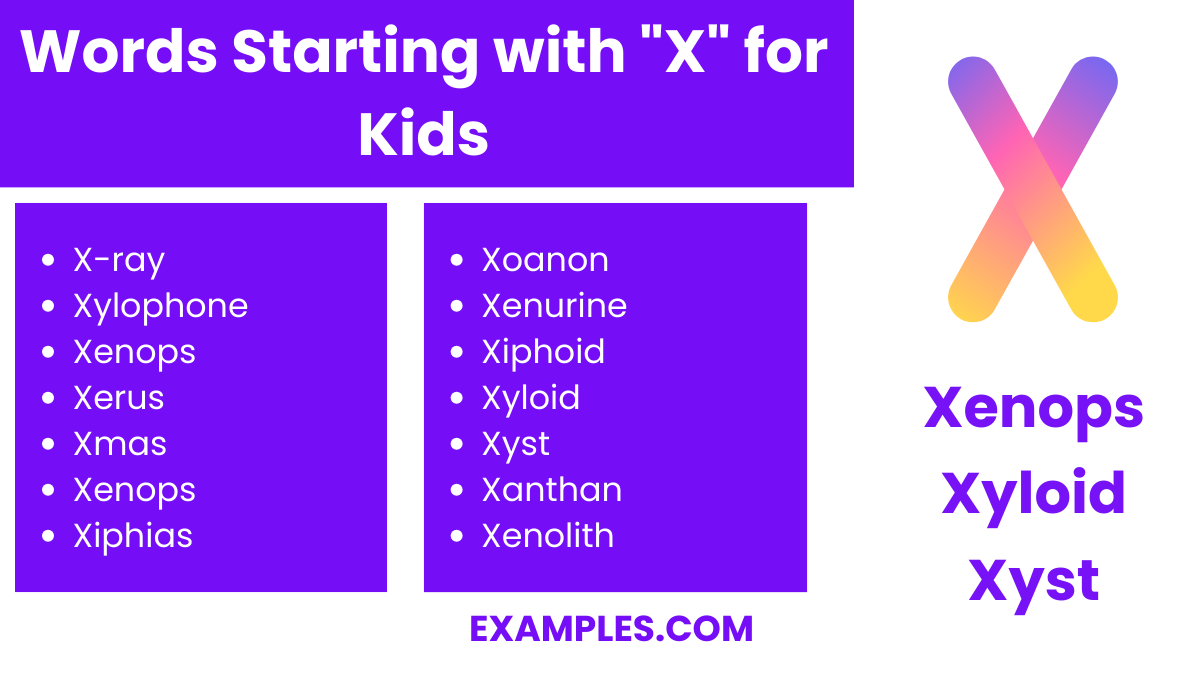 words starting with x for kids