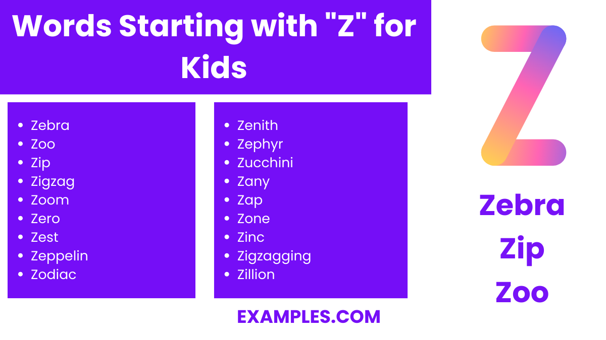 words starting with z for kids