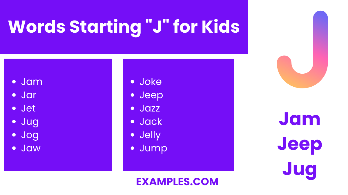 words starting with j for kids