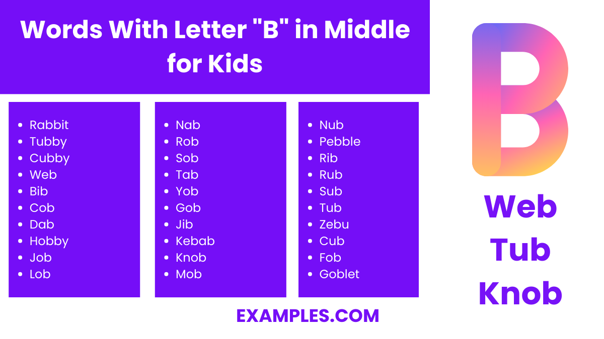 words with letter b in middle for kids