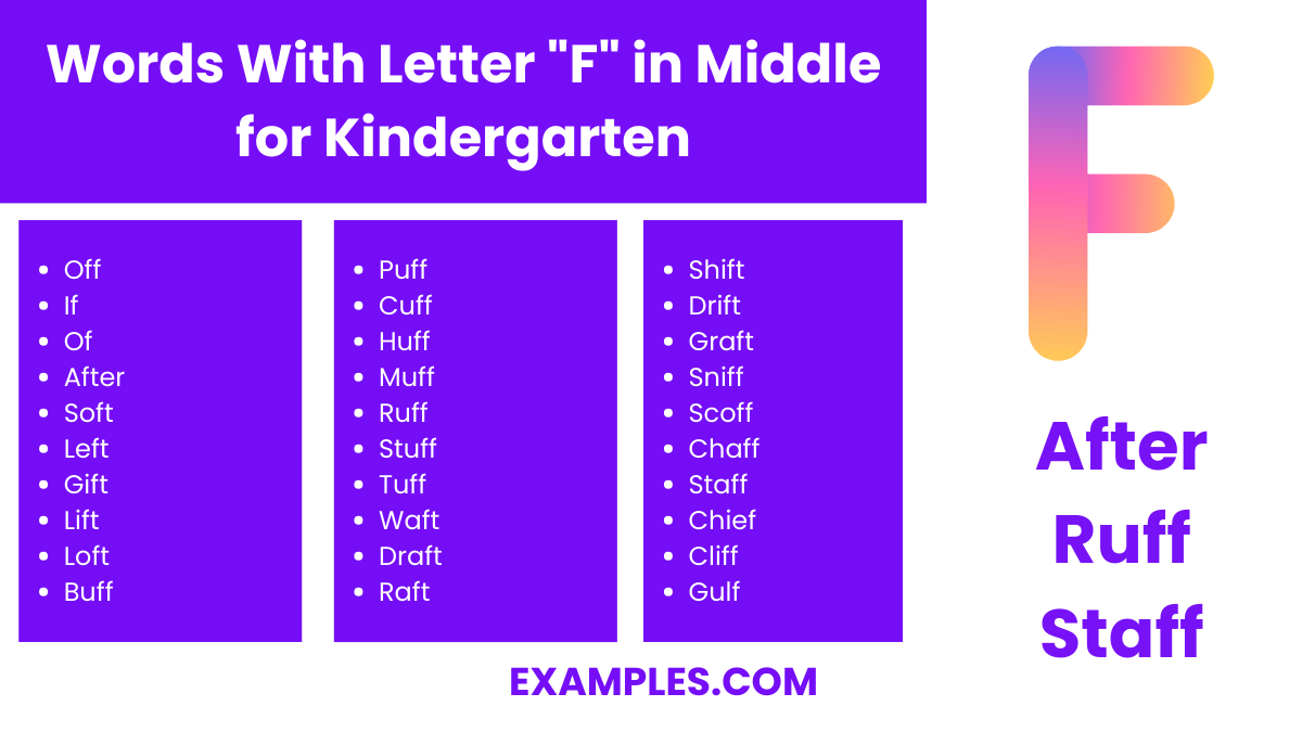 words with letter f in middle for kindergarten