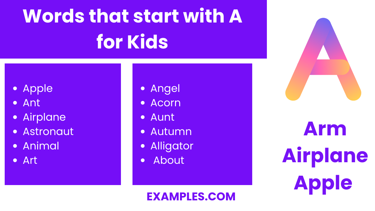 words that start with a for kids