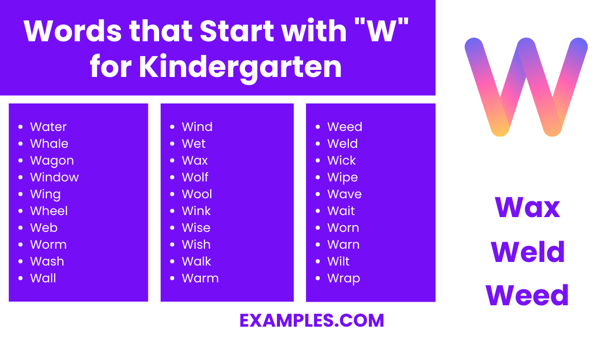 words that start with w for kindergarten