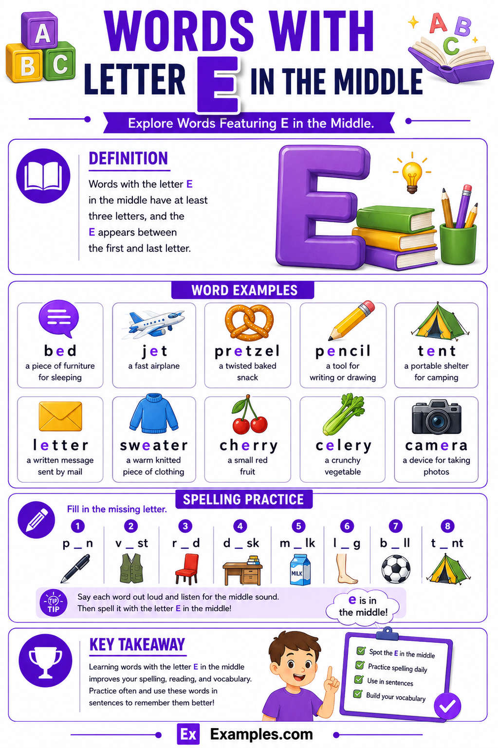 450+ Words With Letter E in Middle List, Meaning, PDF