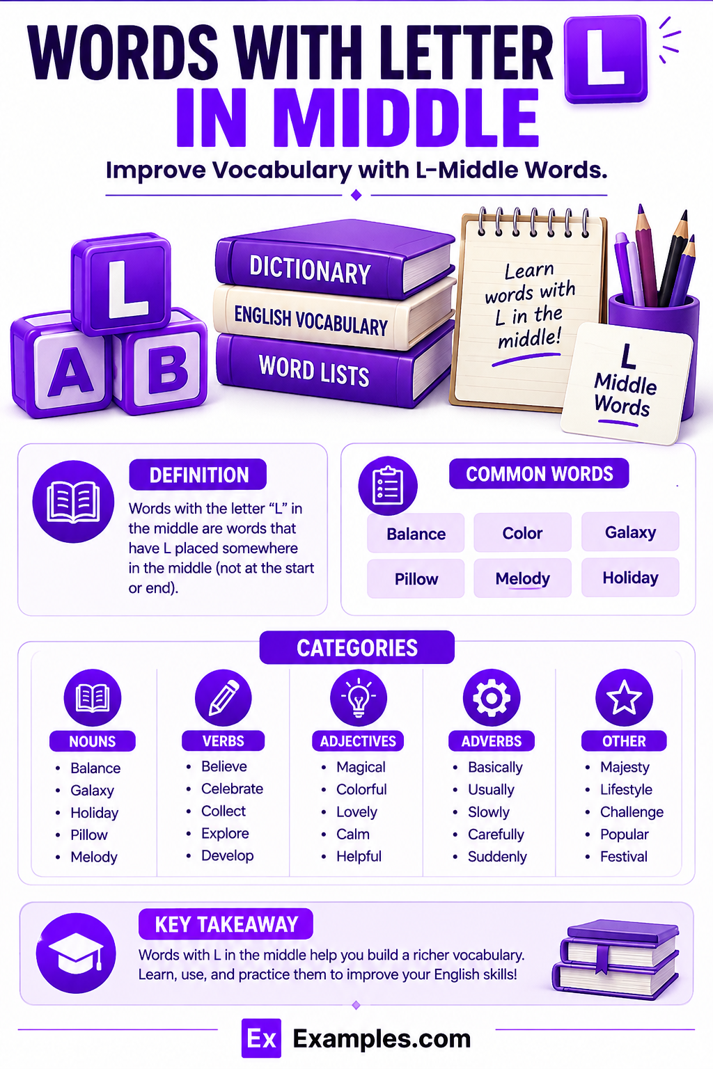 450+ Words With Letter L in Middle List, Meaning, PDF