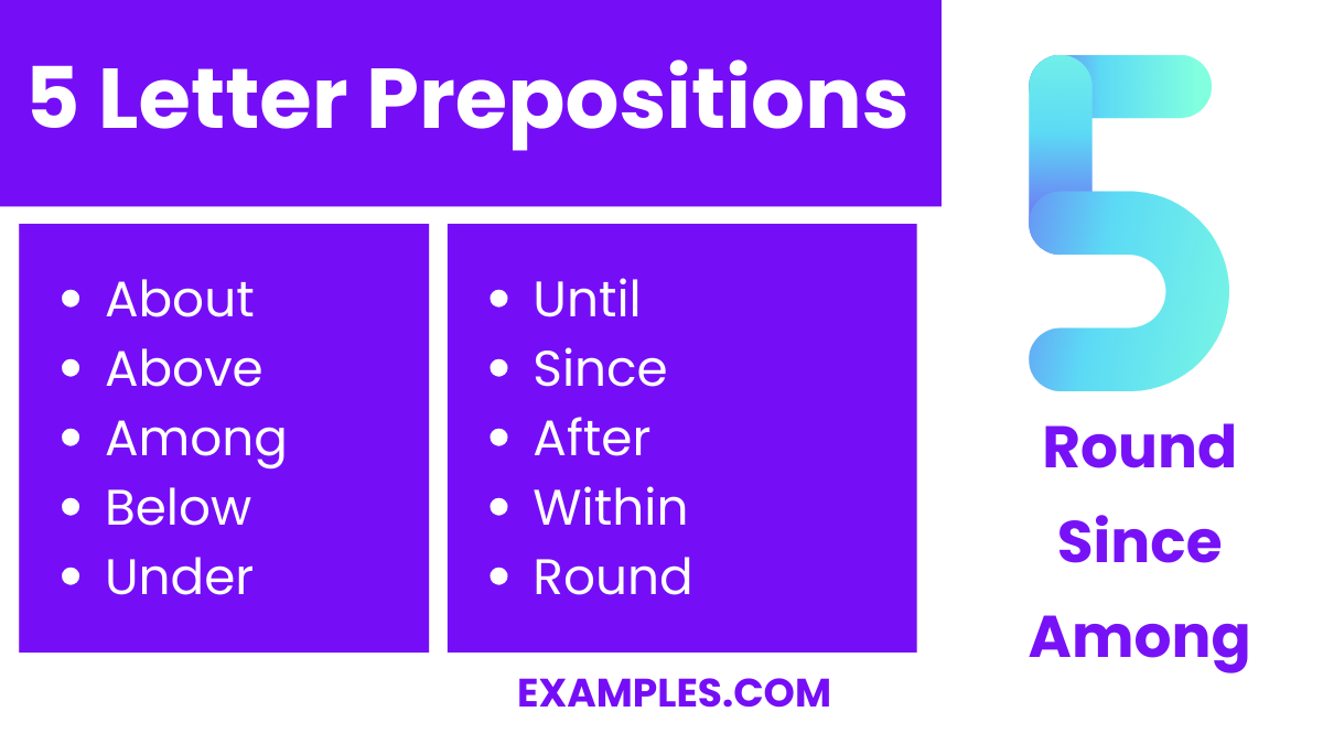 5 letter prepositions