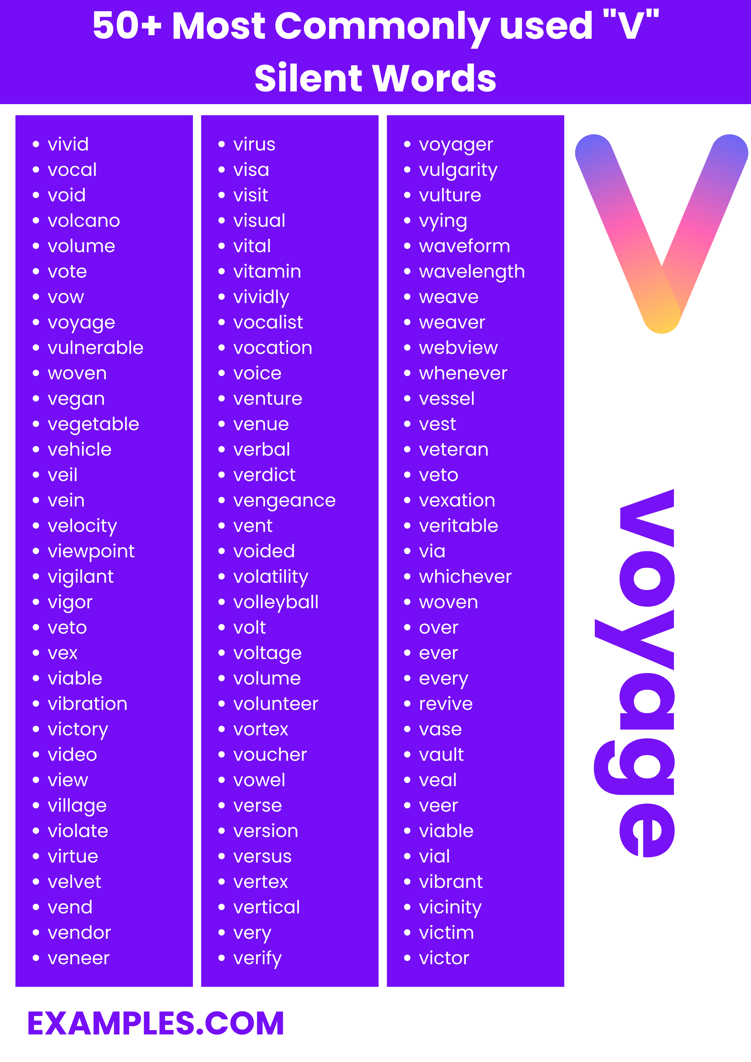 50 most commonly used v silent words