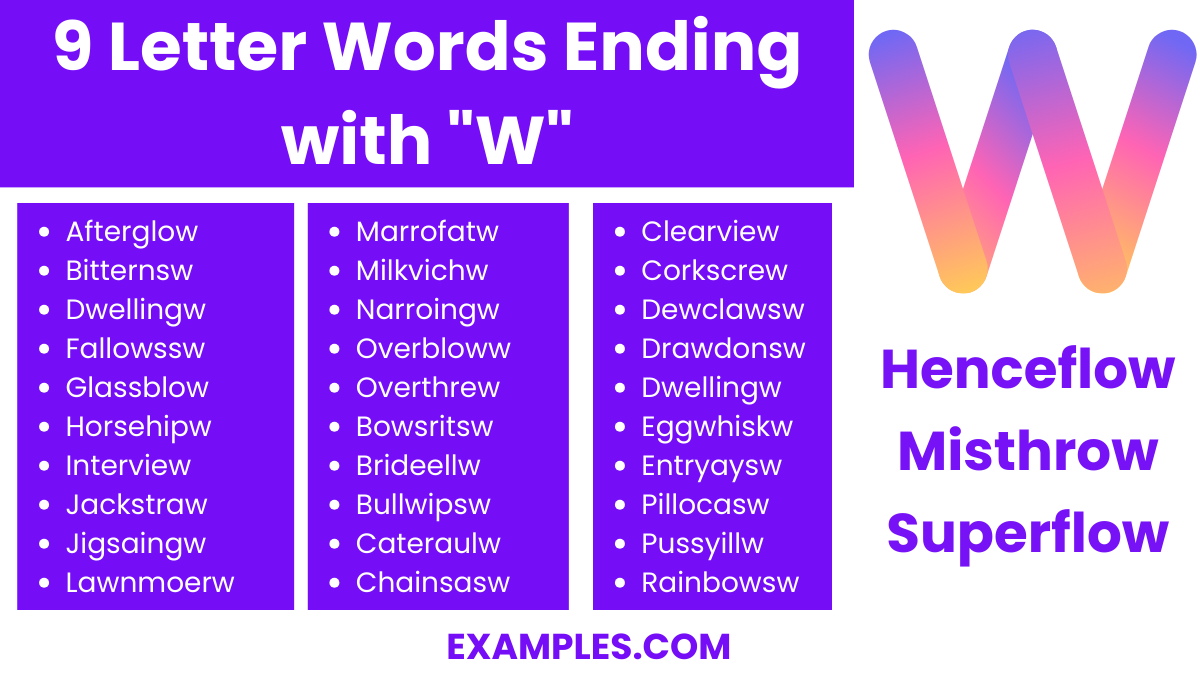 9 letter words ending with w 1
