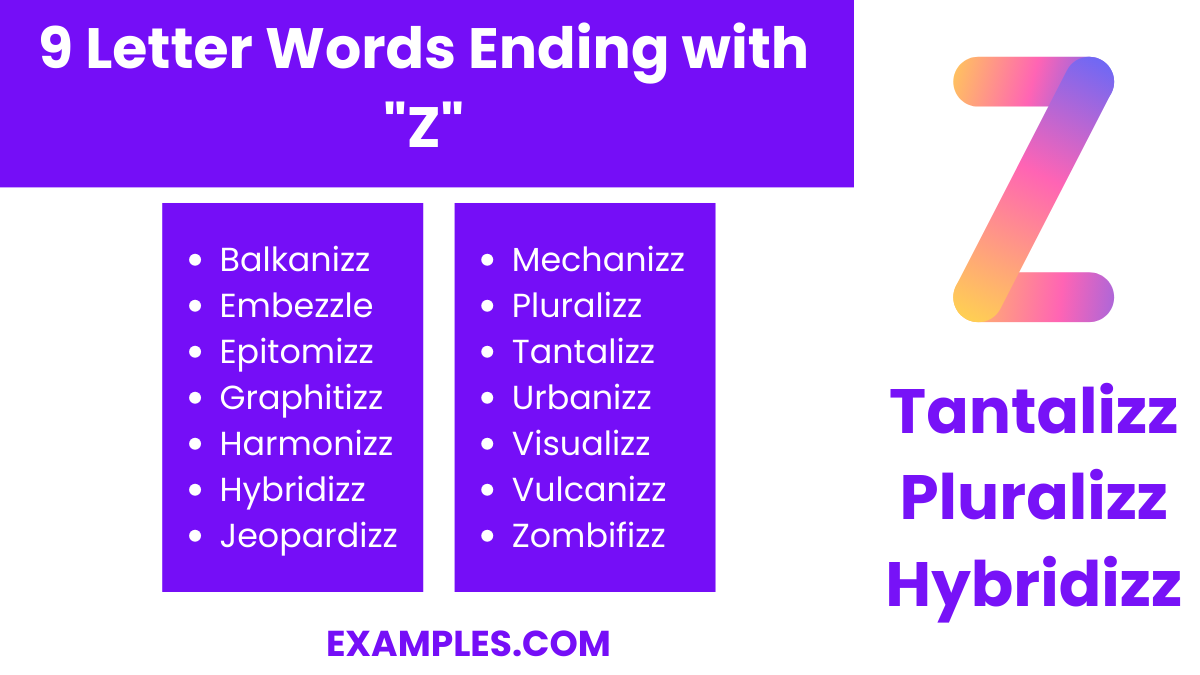 9 letter words ending with z