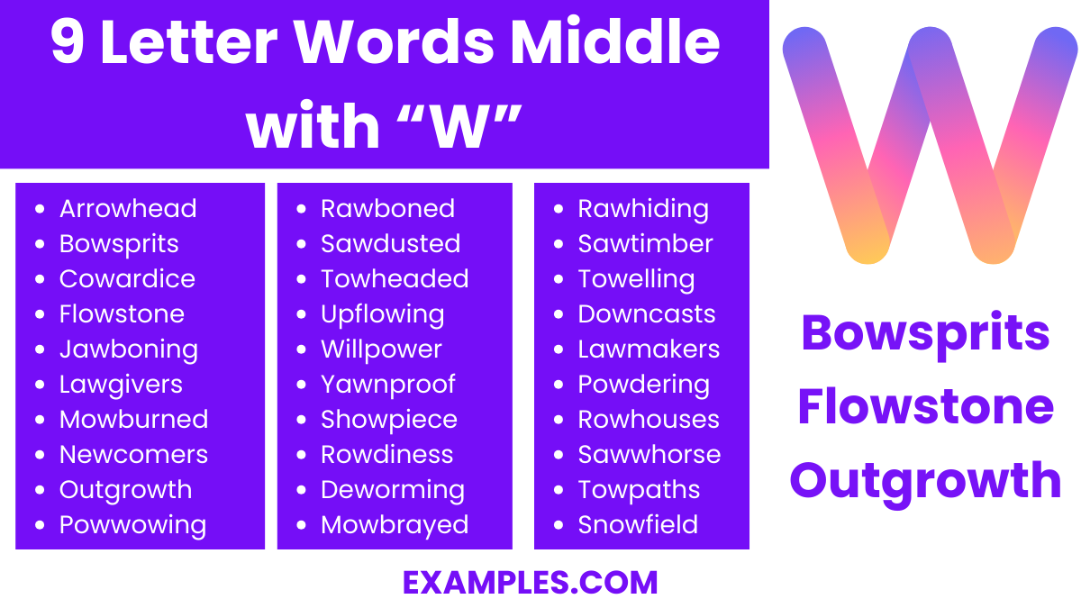 9 letter words middle with w