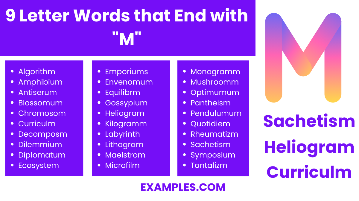 9 letter words that end with m