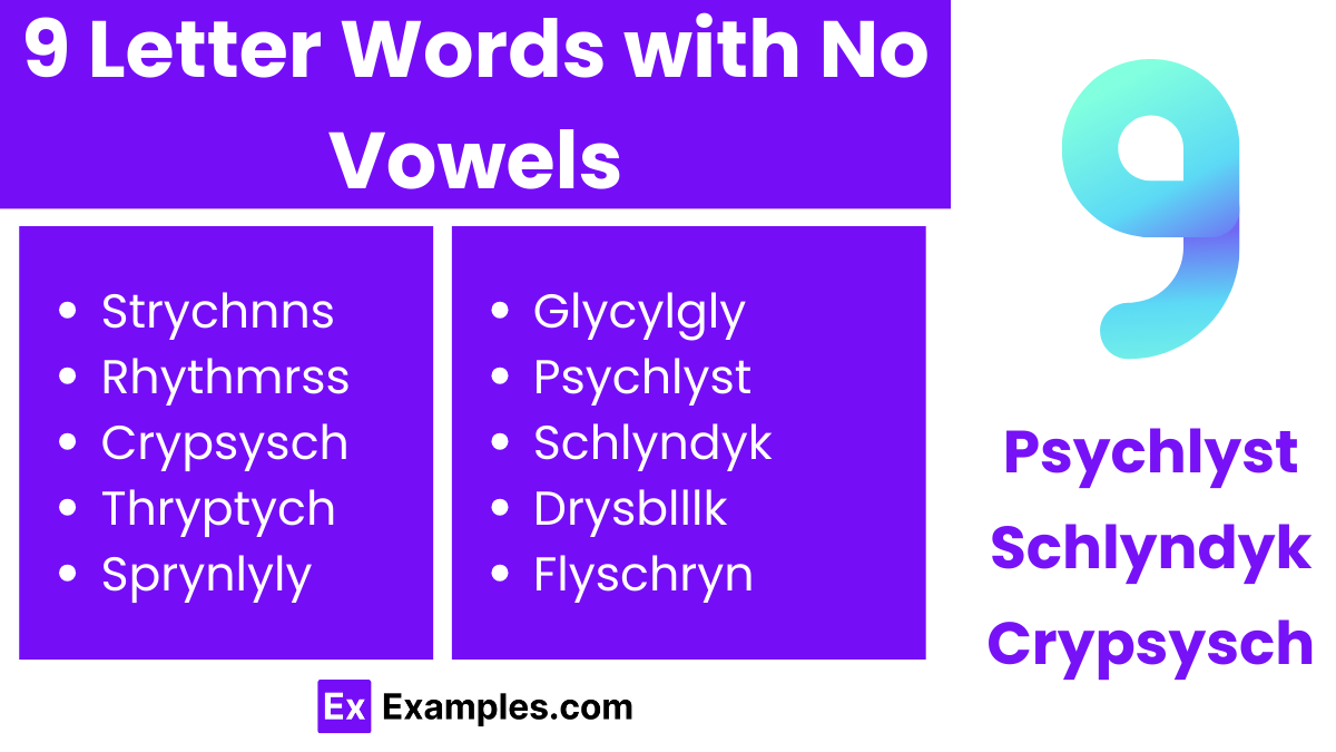 9 letter words with no vowels