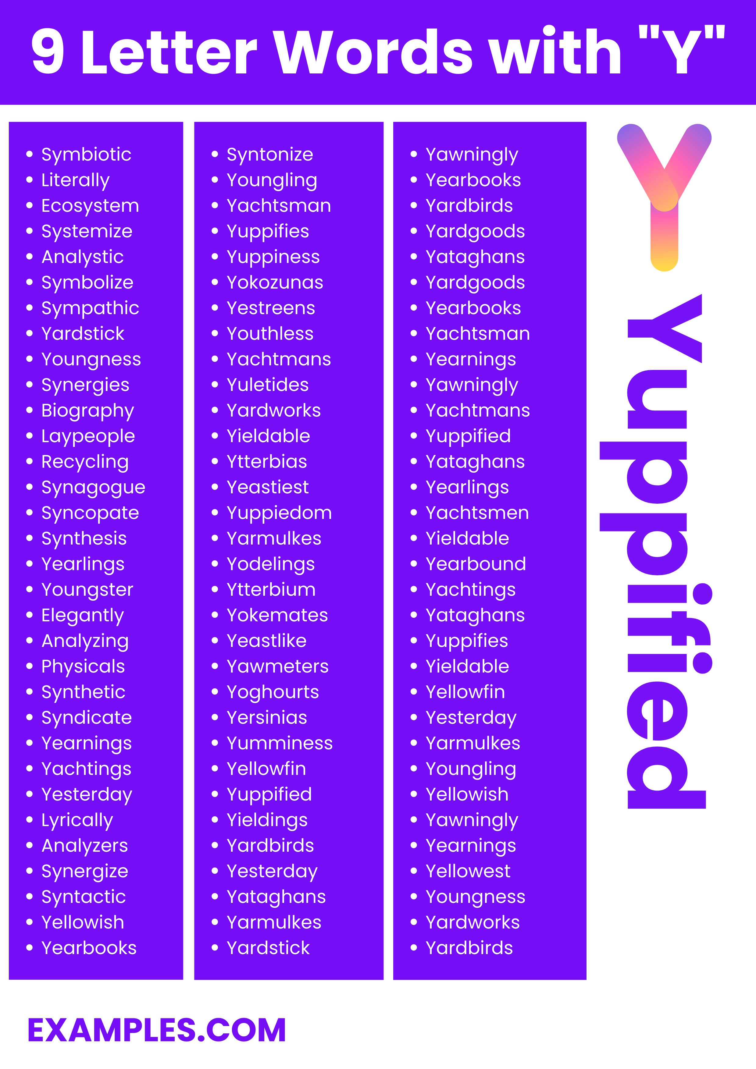 9 letter words with y