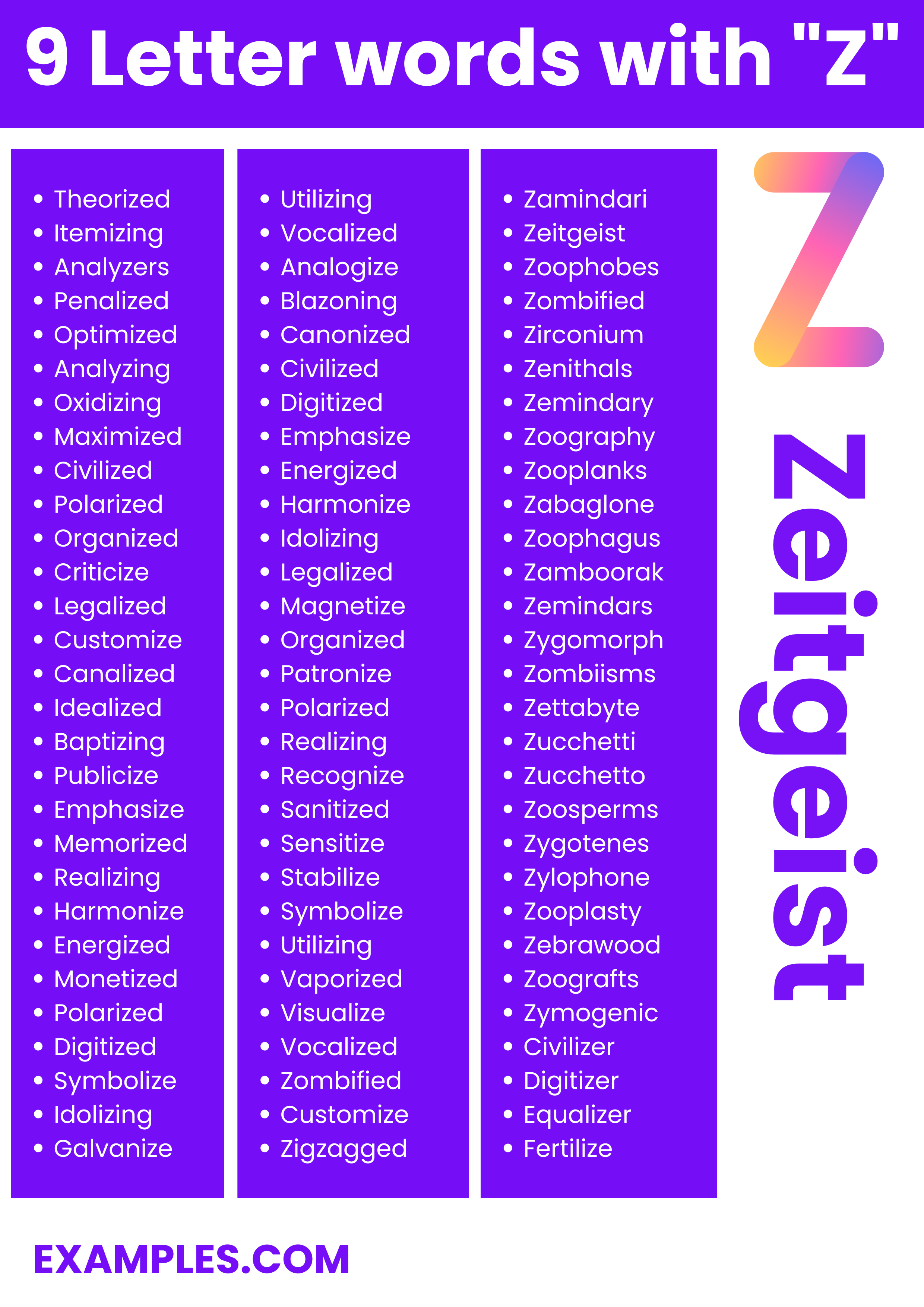 9 letter words with z 1