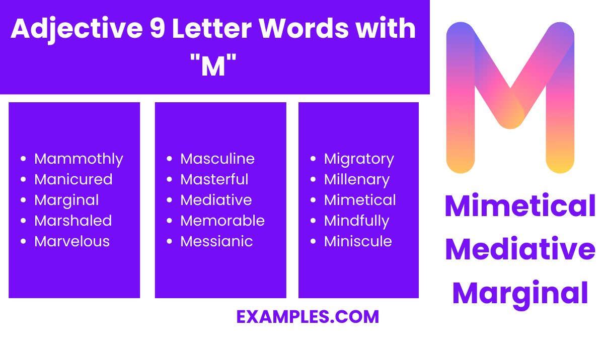 adjective 9 letter words with m