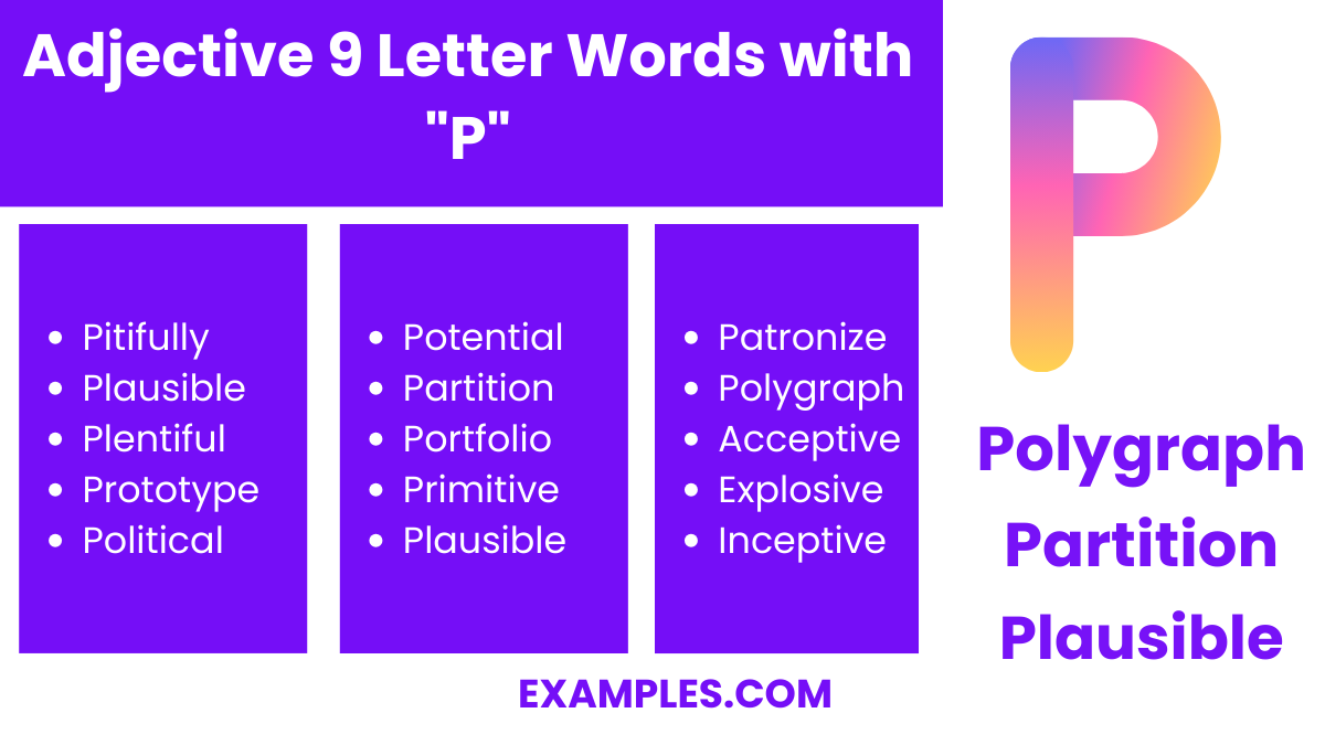 adjective 9 letter words with p