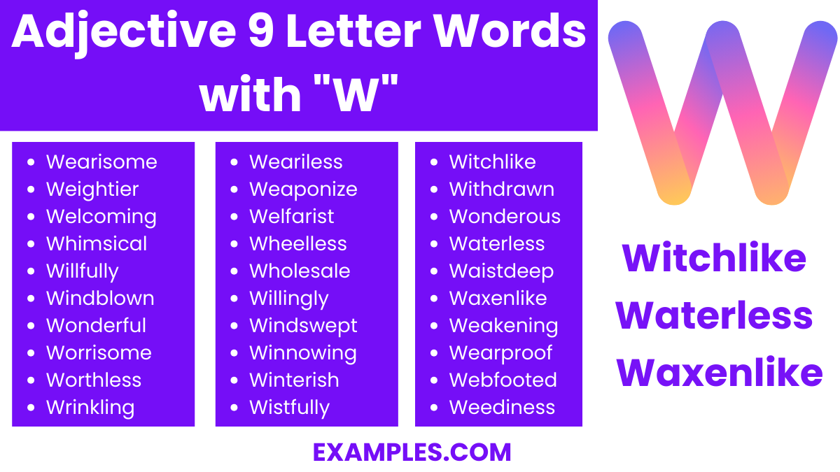 adjective 9 letter words with w