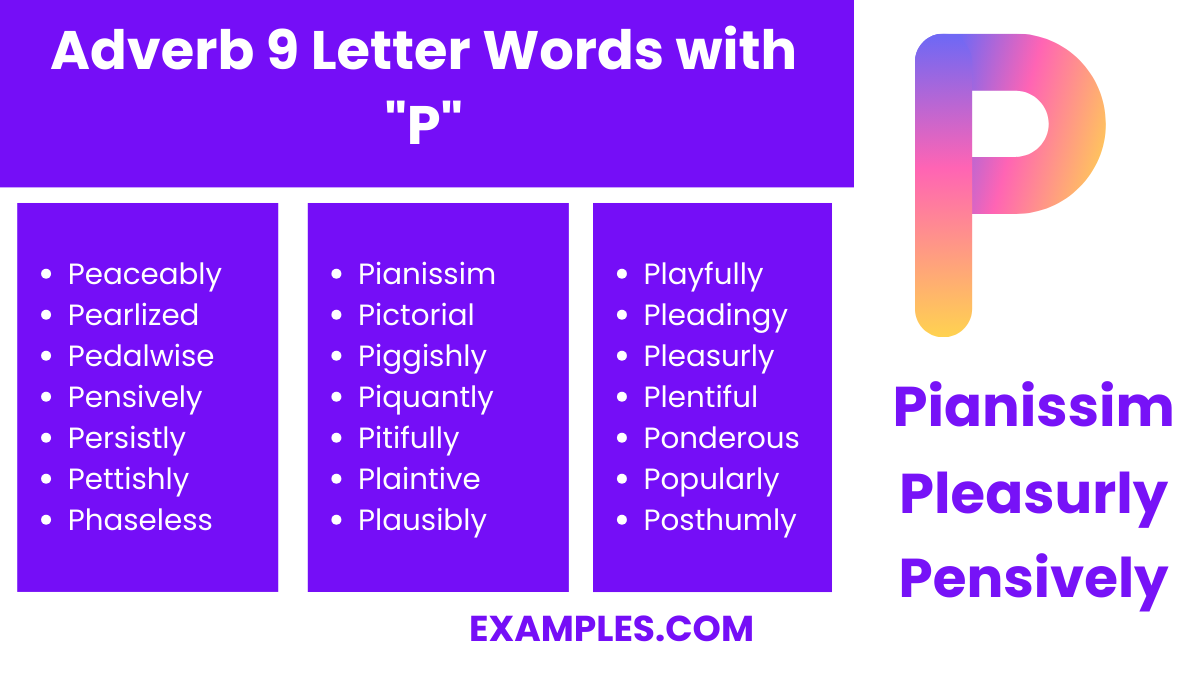 adverb 9 letter words with p