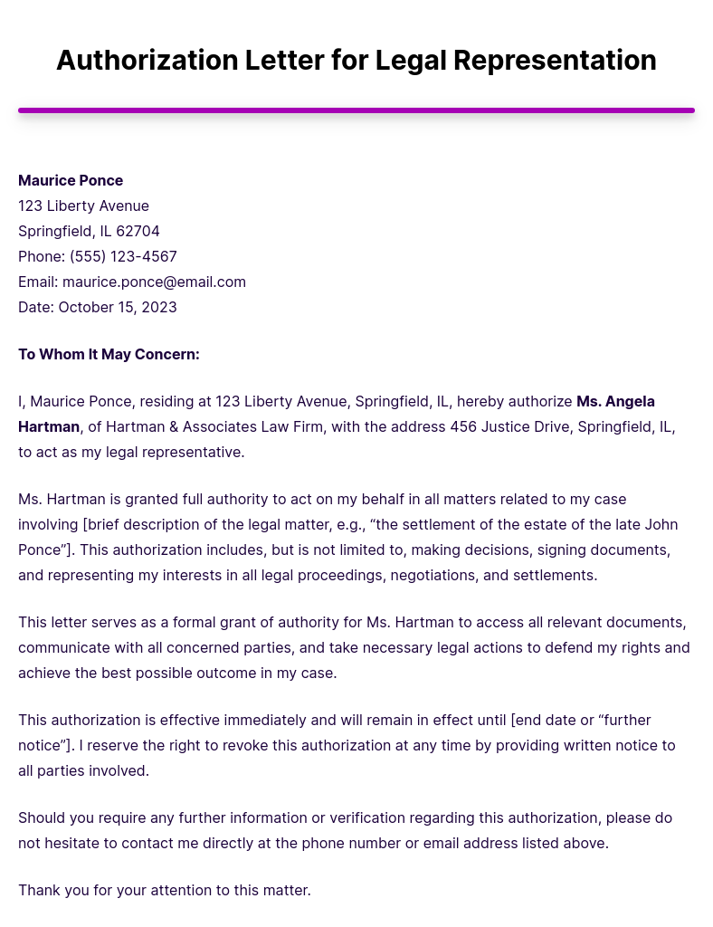Authorization Letter For Legal Representation Infoupdate