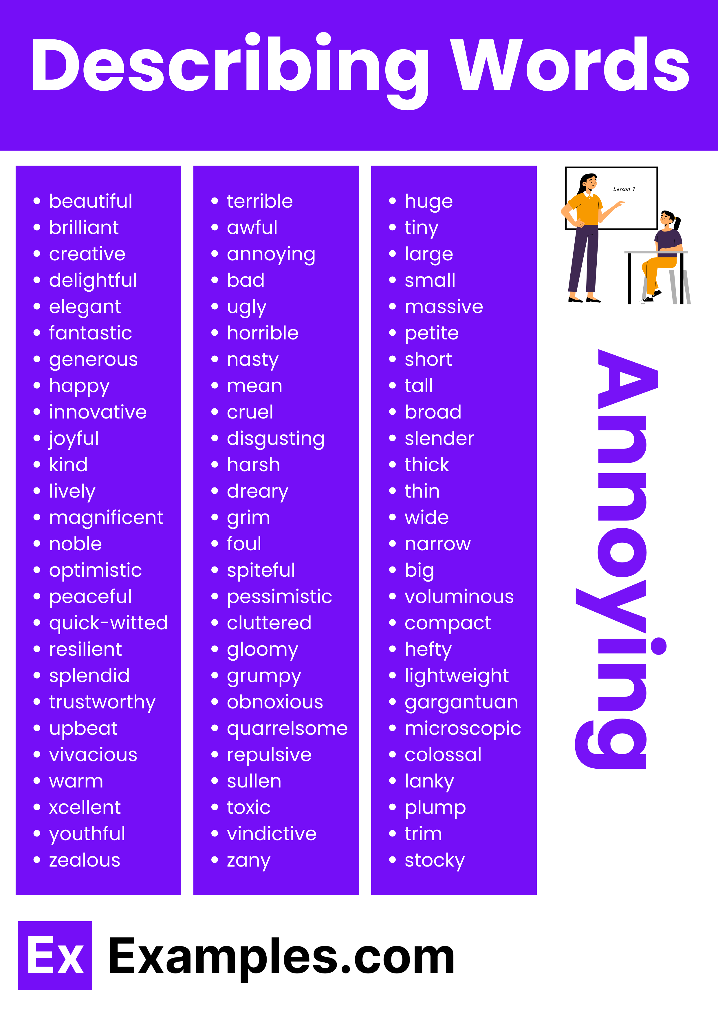 commonly used describing wordsused consonant words