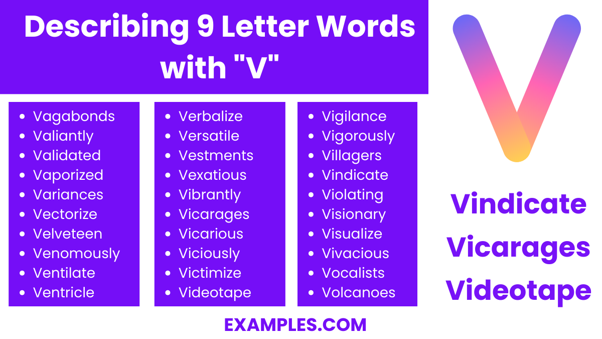 describing 9 letter words with v