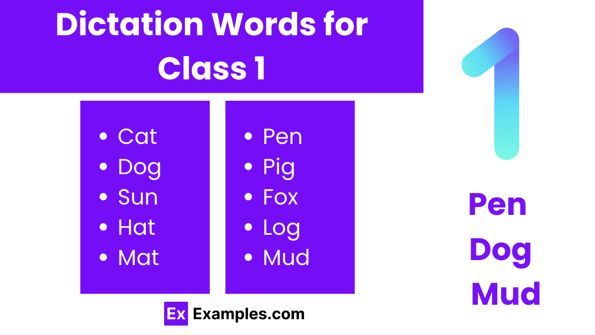 dictation words for class 1