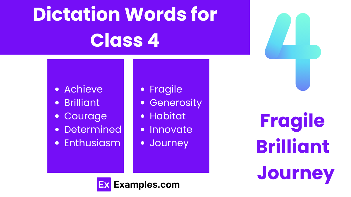 dictation words for class 4