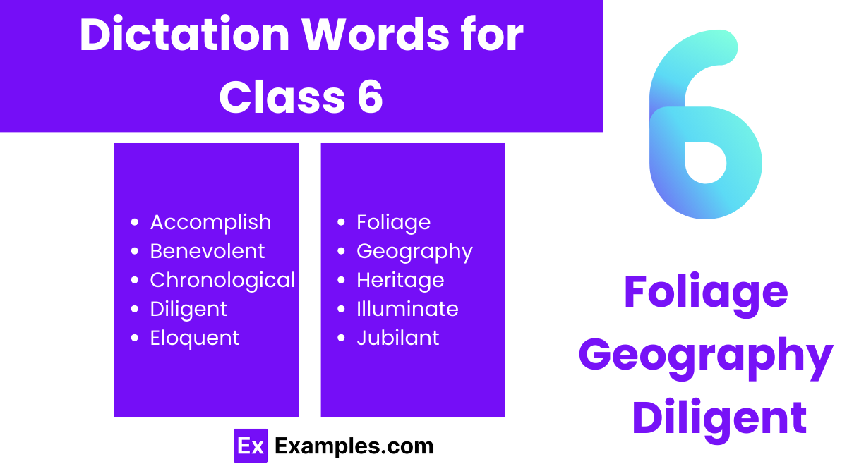 dictation words for class 6