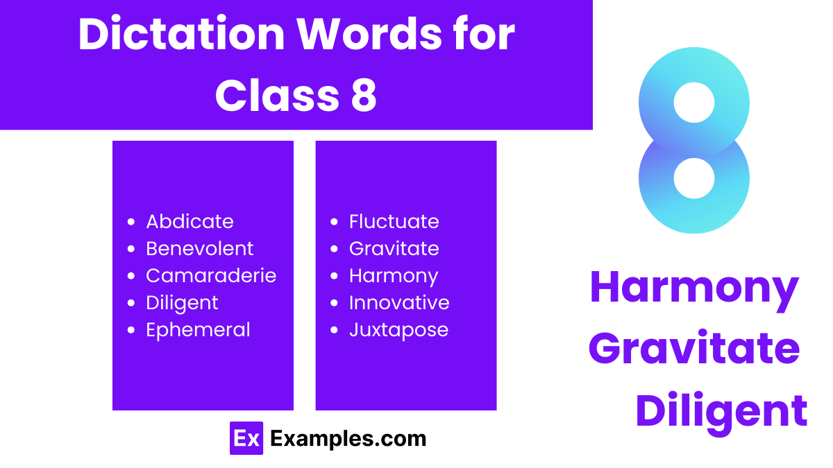 dictation words for class 8