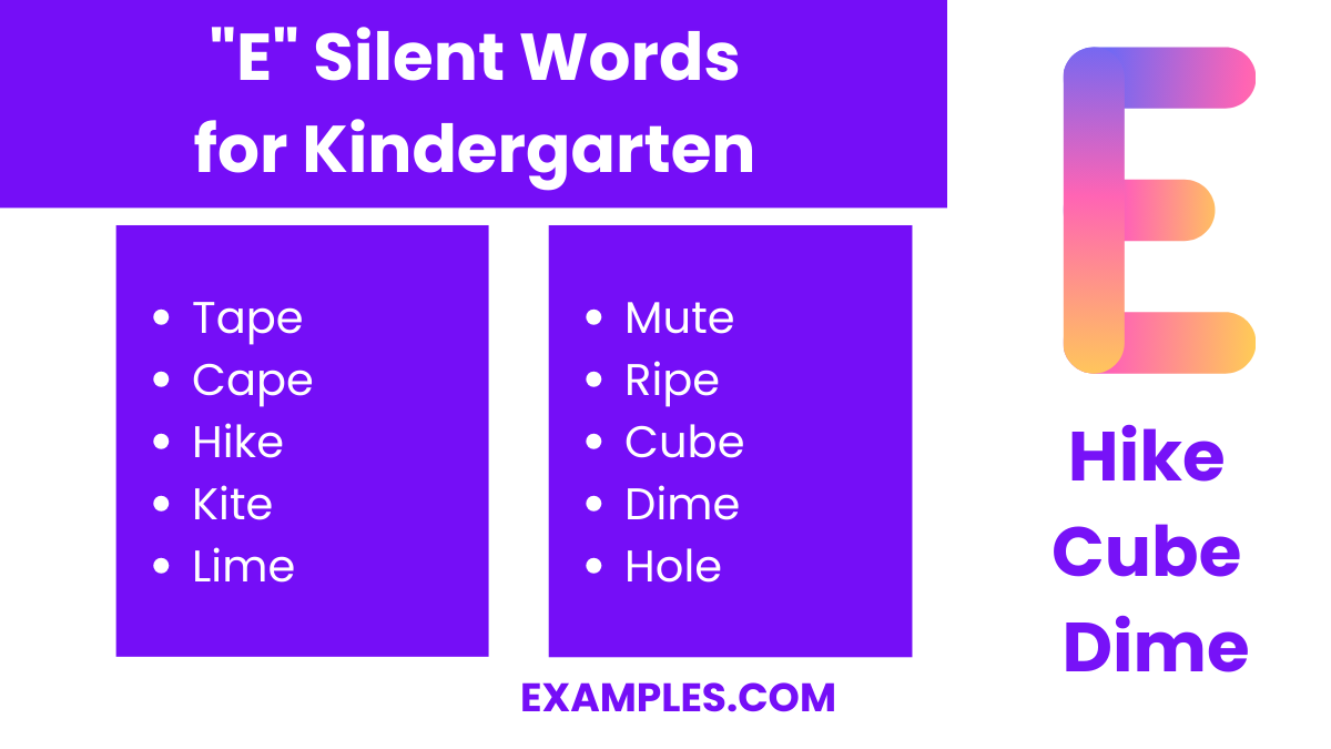 e silent words for kindergarten
