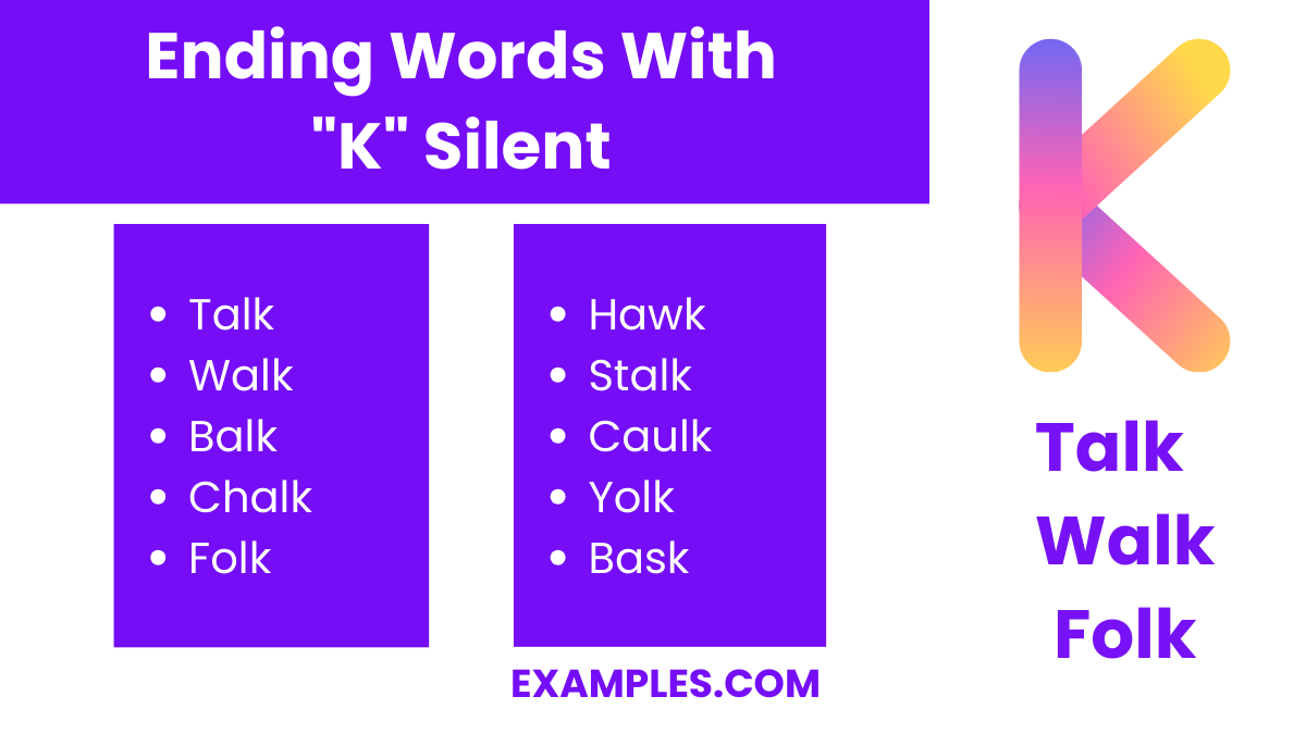 ending words with k silent