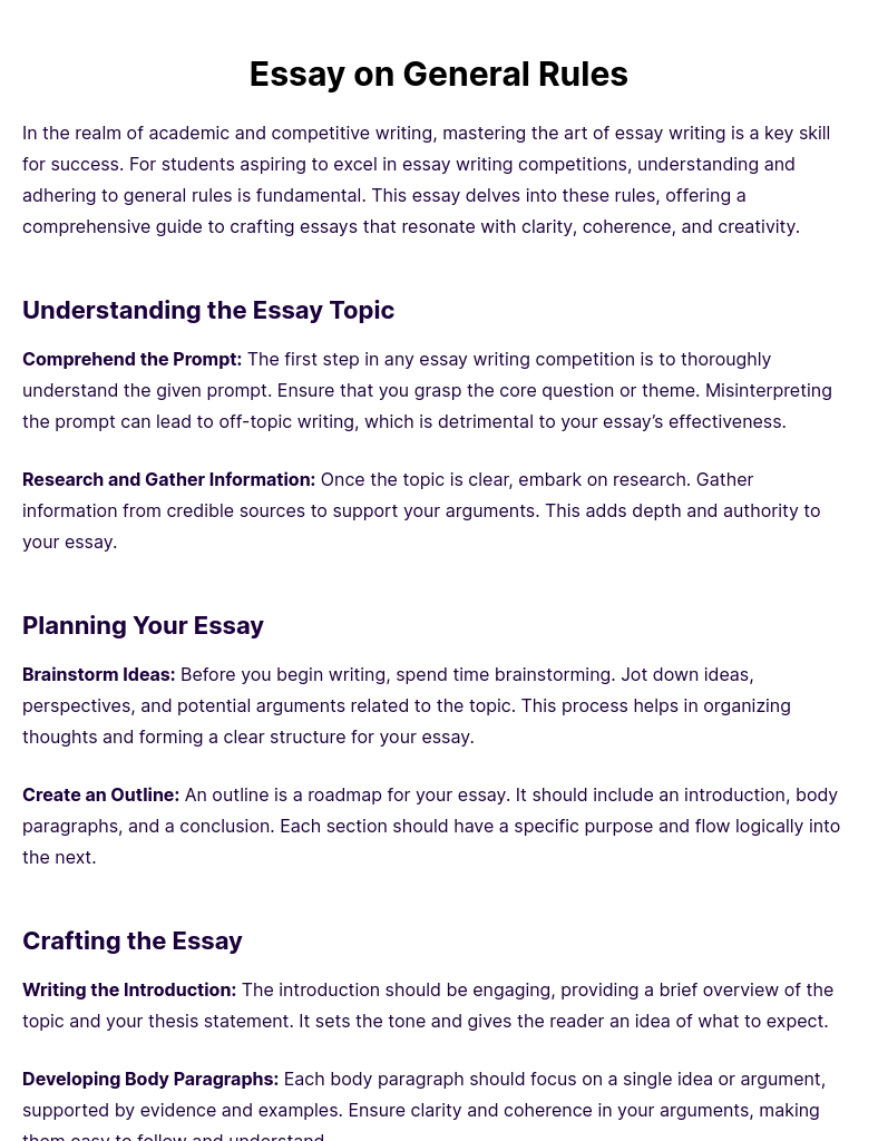 essay sample for student