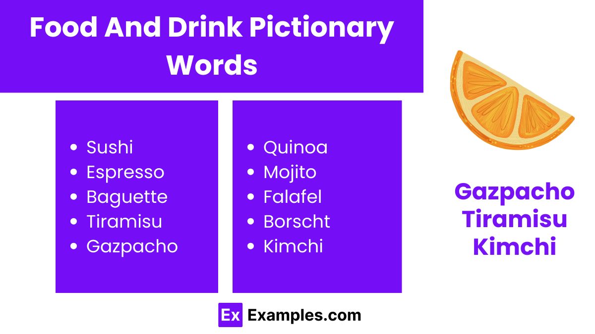 food and drink pictionary words
