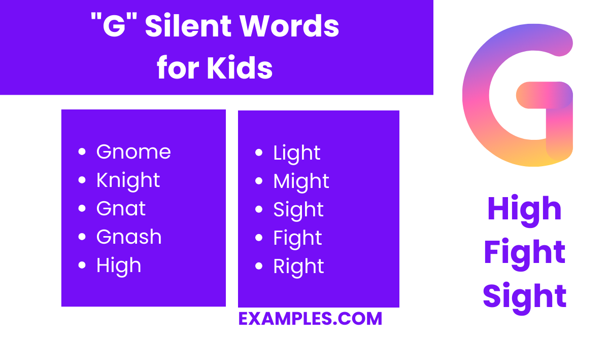 g silent words for kids