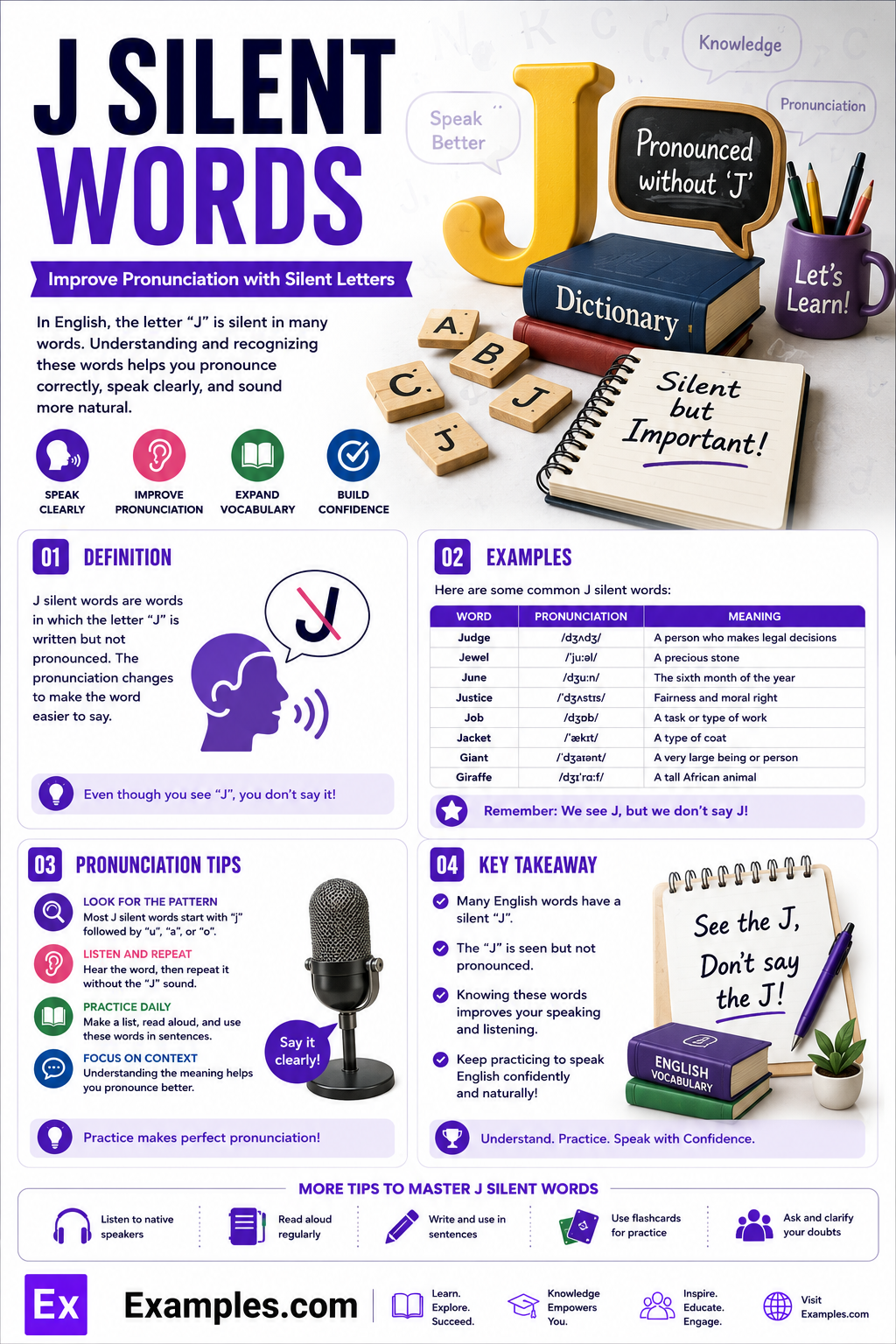 450+ J Silent Words List, Meaning, PDF