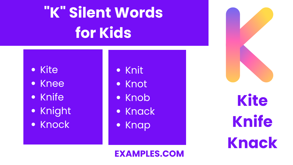 k silent words for kids