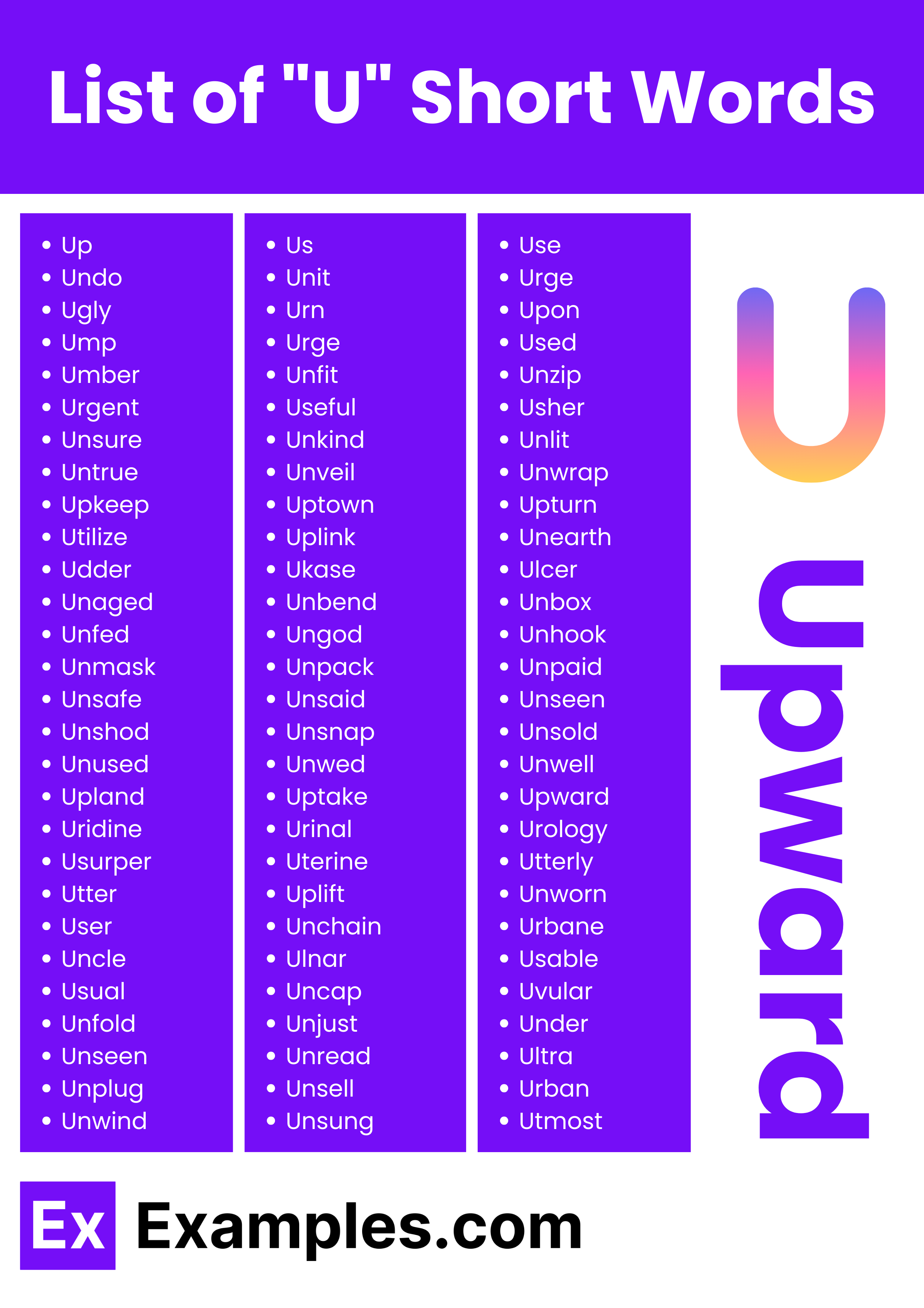 450+ U Short & Long Words, Meaning, PDF