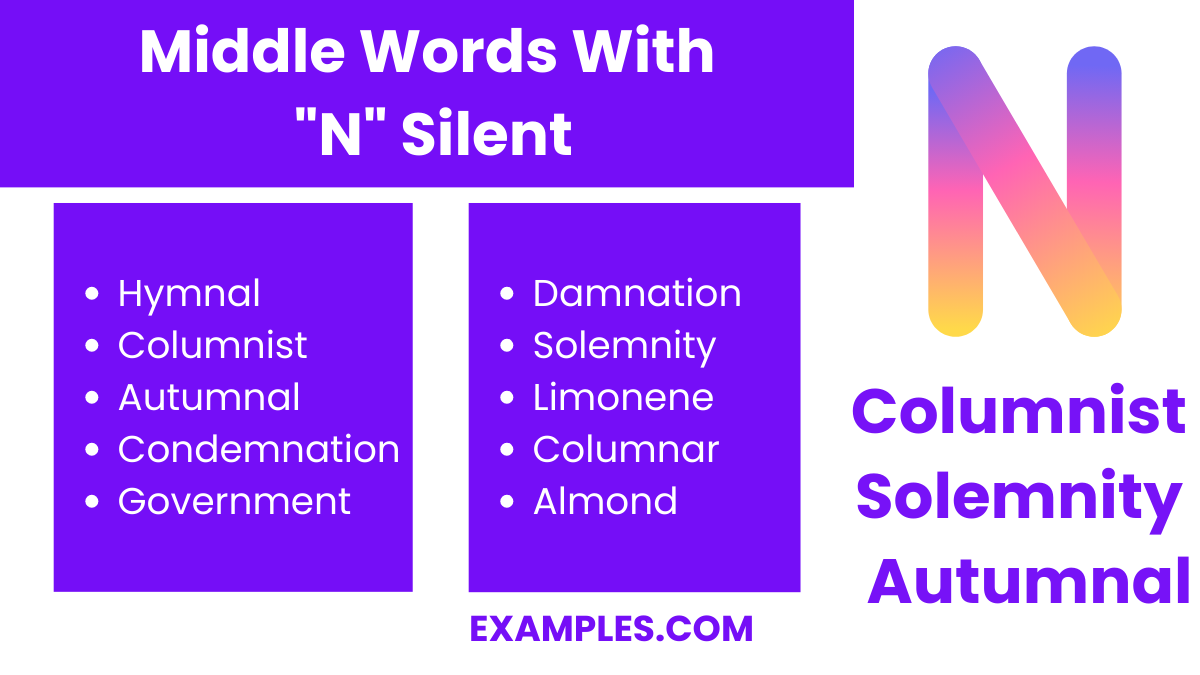 middle words with n silent